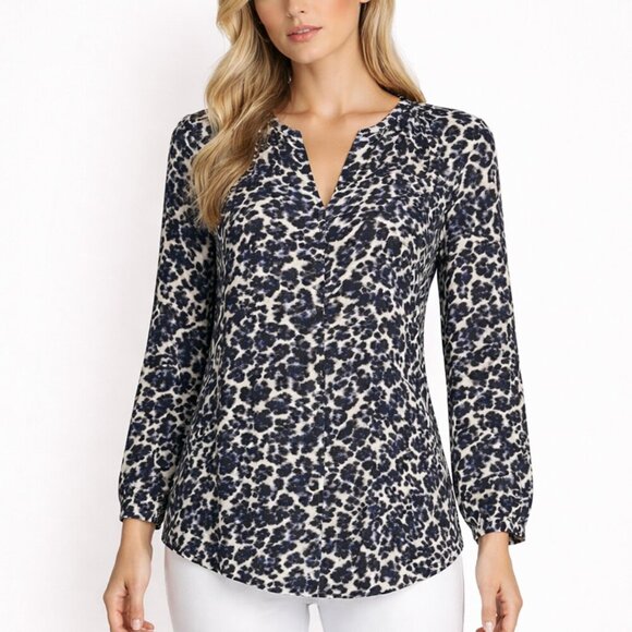 Rebecca Taylor size 2 blue leopard print silk blouse long sleeves - Picture 9 of 9